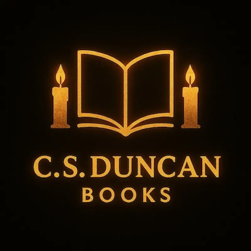 C.S. Duncan Books logo with open book and candles