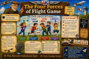Kids demonstrating the four forces of flight—lift, thrust, drag, and gravity—through a fun hands-on learning activity