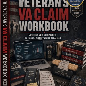 The Veteran’s VA Claim Workbook 2026 Edition cover by Clemons S. (Mike) Duncan, a 158-page VA disability claims workbook with 100+ worksheets for organizing evidence, medical records, C&P exams, ratings, appeals, and VA benefits.